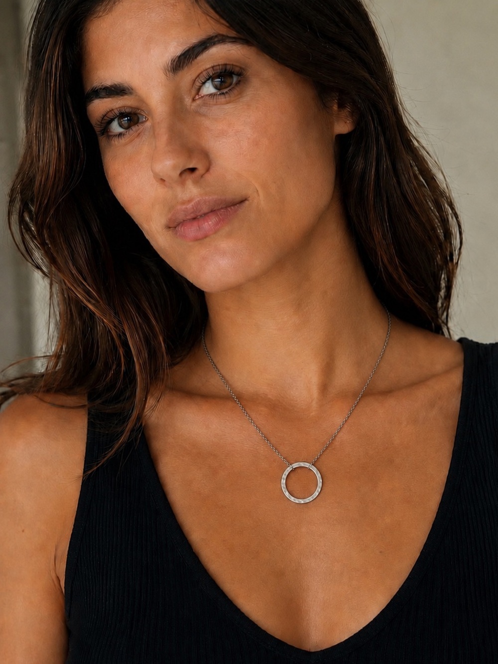 Minimalist design Silver tone hammered charm